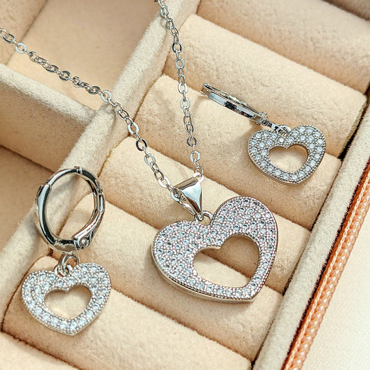 Sterling Silver Heart Shape Necklace Set