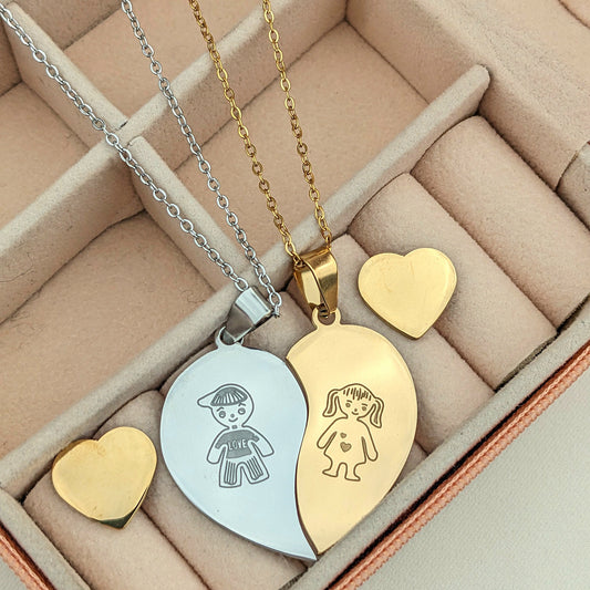 Stainless Steel Love Couple Necklace Set