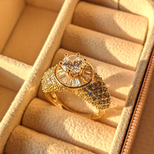 24k Gold Plated Sapphire Diamond Dome Ring