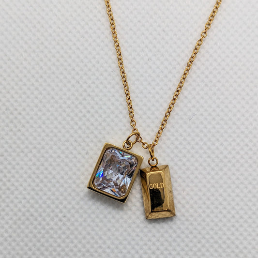 Iconic Crystal Stone Golden Square Necklace