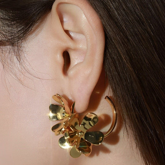 metal flower gold earrings