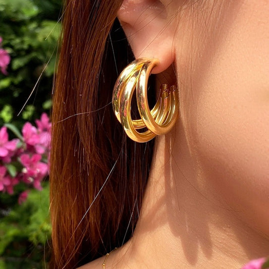 18k Gold Triple Hoop Earrings